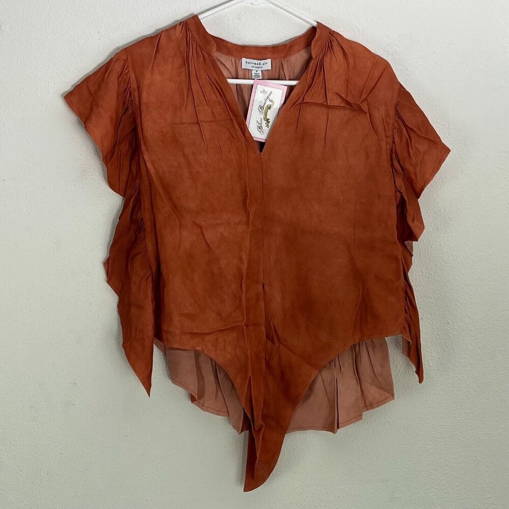 Current Air Womens Size Small Rust V-Neck Tie-Hem Cape Ruffle Blouse Top New